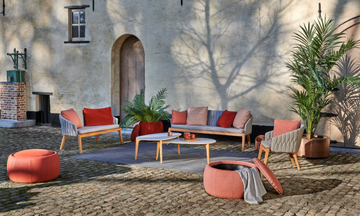 CALYPSO - 3 seater fabric an teak garden sofa by Royal Botania - view 3